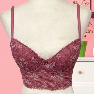Adore Me Floral Lace Longline Demi Bra – Plum, Size 34C – Like New